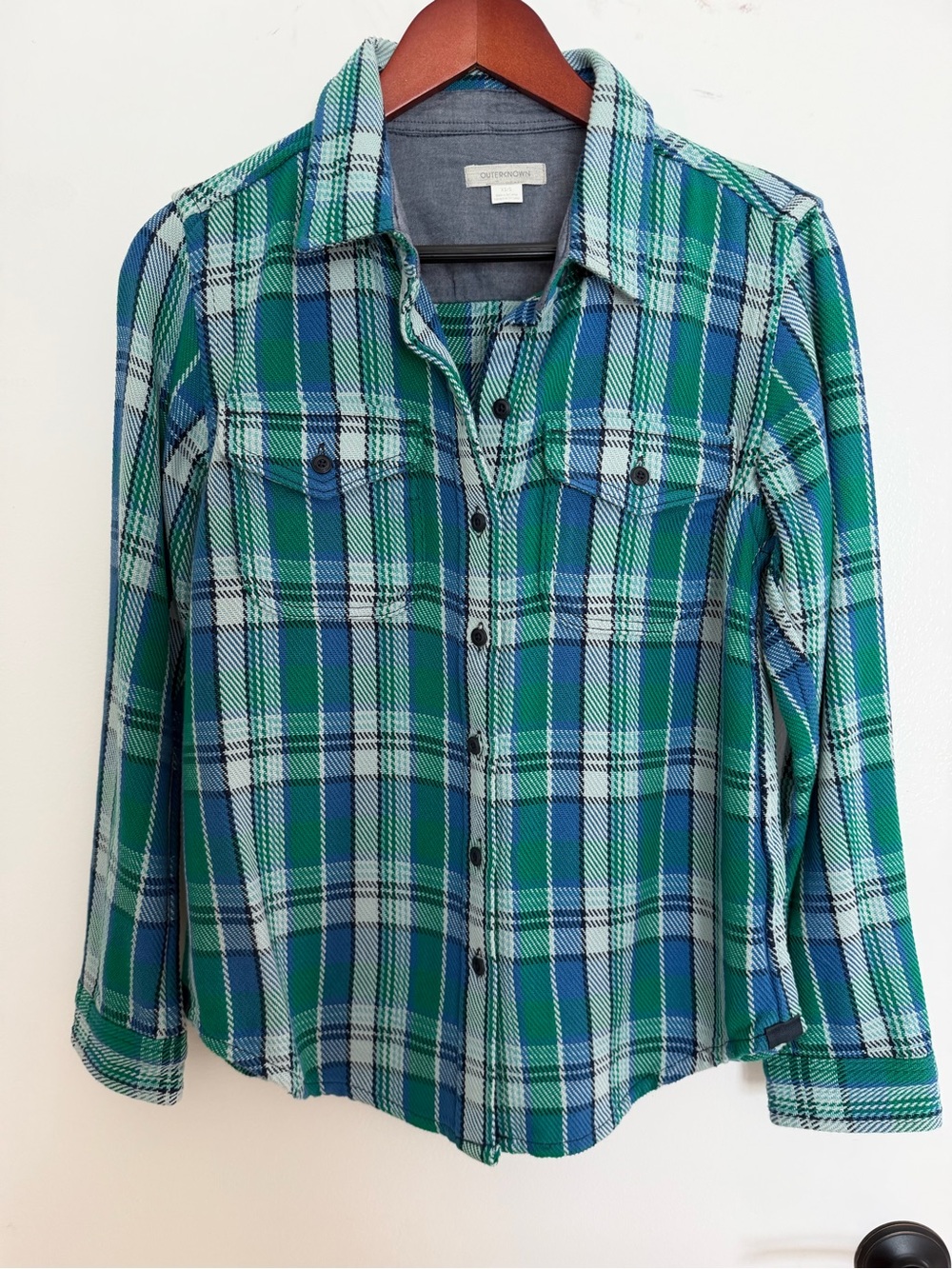 Outerknown Green & Blue Plaid Button-Up Shirt